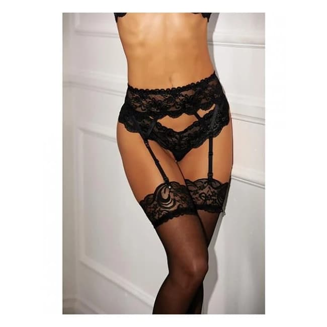 Stretch Lace & Mesh Thong Panty Black - Image 1