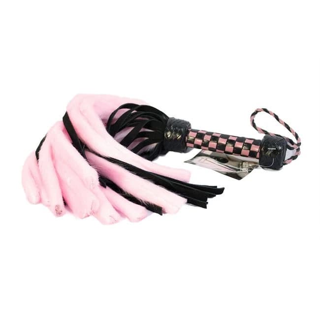 Suede and Fluff Mini Flogger - 18 - Pink/black - Image 1