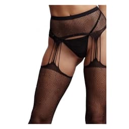 Suspender Rhinestone Pantyhose - Black, image 3