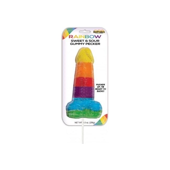 Sweet & Sour Jumbo Rainbow Gummy Cock Pop - Image 1