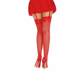 Thigh High Fishnet W/ Lace Top Red O/S, image 3