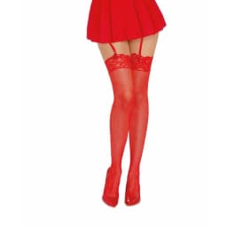 Thigh High Fishnet W/ Lace Top Red O/S, image 4