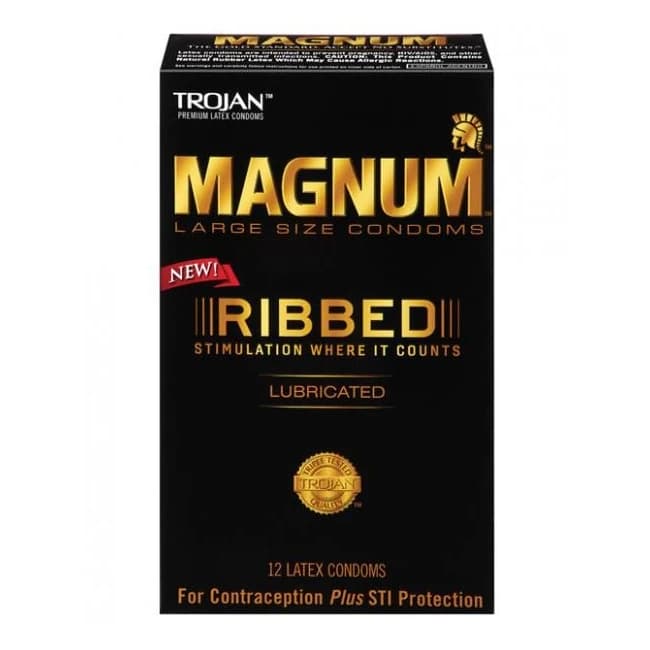 Trojan Magnum Ribbed 12 Pack Latex Condoms - Image 1
