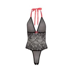 V Plunge Lace & Mesh Teddy Black Os, image 1