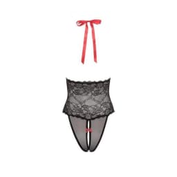 V Plunge Lace & Mesh Teddy Black Os, image 2