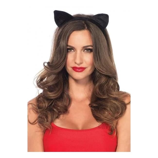 Velvet Black Cat Ears Os - Image 1