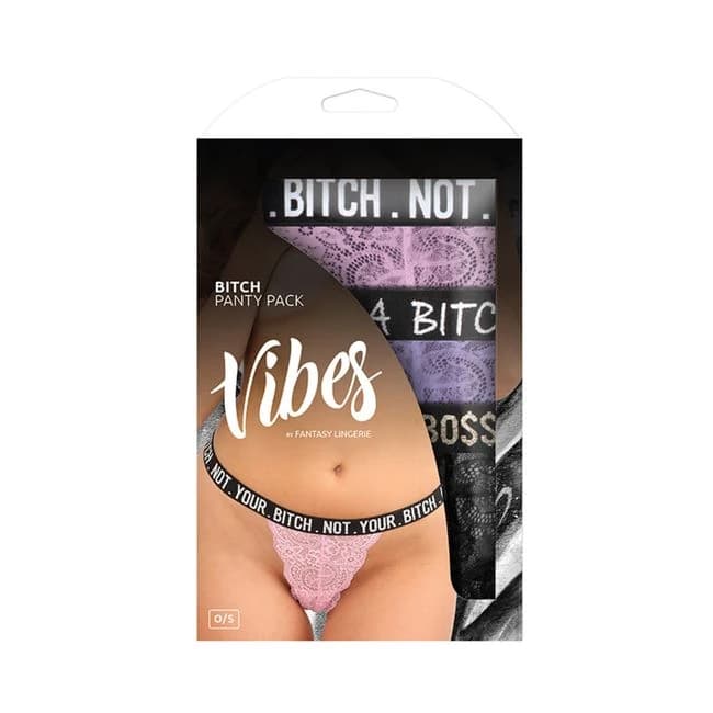 Vibe Bitch 3pk Lace Thong Panty Set Os - Image 1