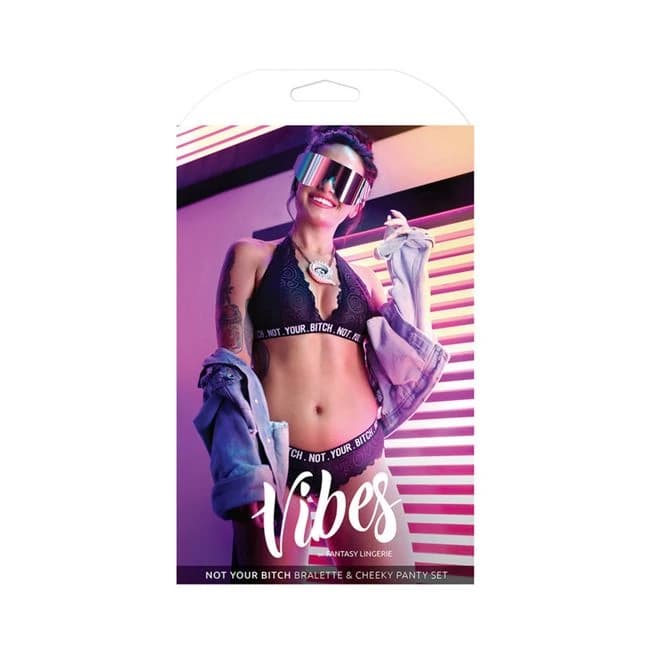 Vibes Not Your Bitch Bralette/panty S/m Blk - Image 1