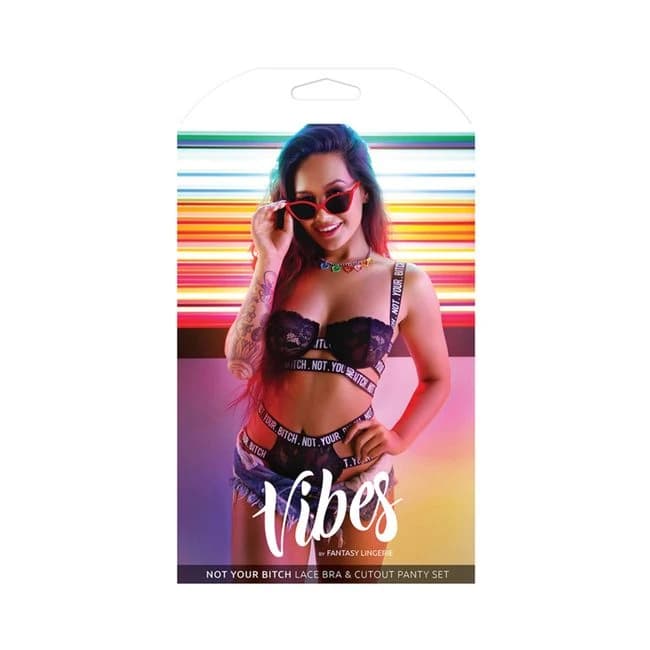 Vibes Not Your Bitch Bra/panty Black L/xl - Image 1