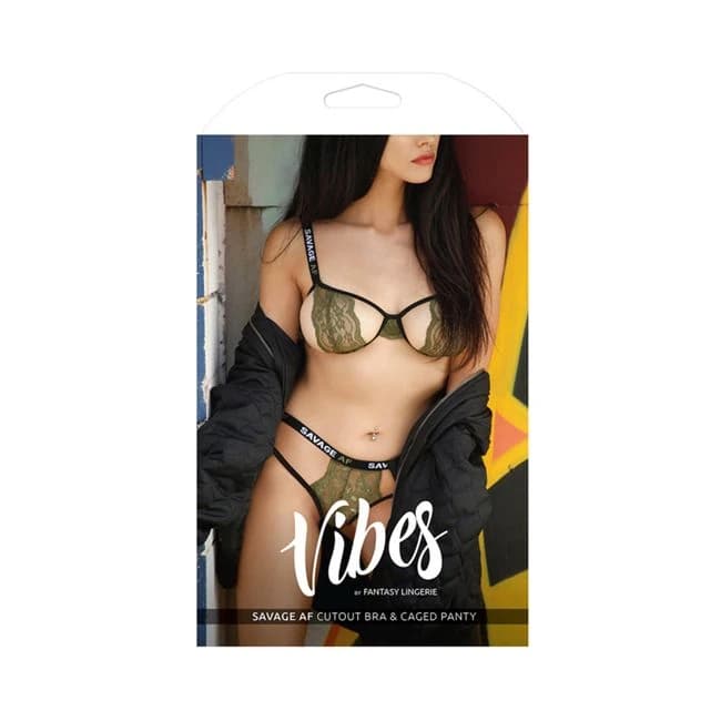 Vibes Savage Af Cutout Bra/caged Panty S/m - Image 1