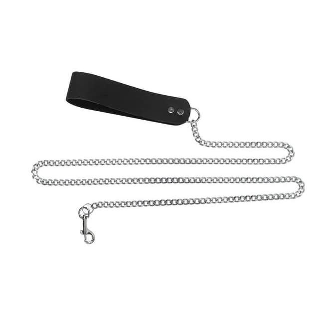 (wd) 4ft Chain Leash W/ Leathe Handle - Image 1