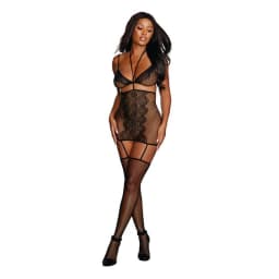 Fishnet & Lace 2pc Garter Dress Black O/S, image 1