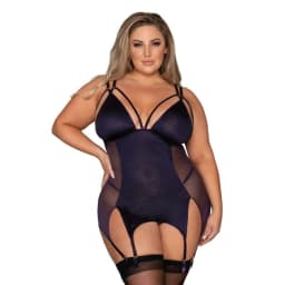 Microfiber & Mesh Garter Eggplant Q/S, image 1
