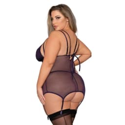 Microfiber & Mesh Garter Eggplant Q/S, image 2