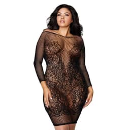 Seamless Fishnet & Lace Chemise Black Queen, image 3
