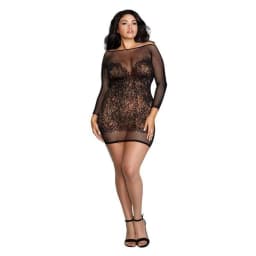 Seamless Fishnet & Lace Chemise Black Queen, image 4