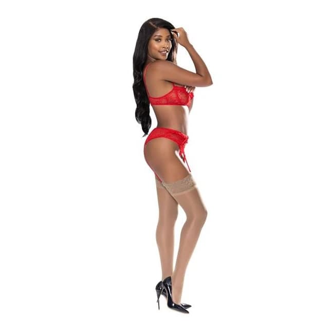 (WD)OOH LA LACE DEMI BRA GART TANGA RED 2XL  - Image 1
