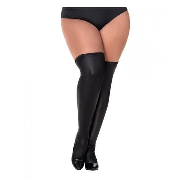 Wet Look Thigh Highs Black Qn - Image 1