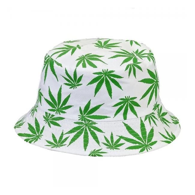 White Bucket Hat W/ Green Leaves - Image 1