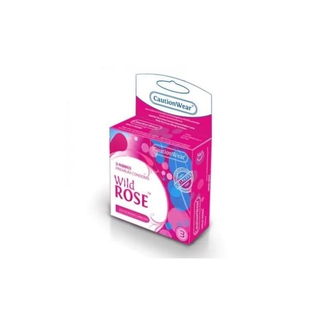 Wild Rose Ribbed Lubricated Condoms 3pk - Image 1