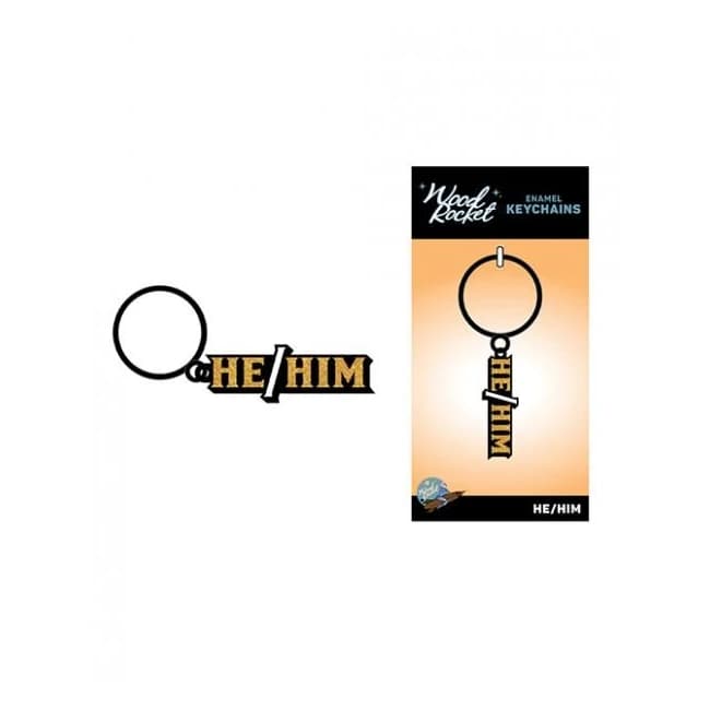 Wood Rocket He/him Keychain - Black/gold - Image 1