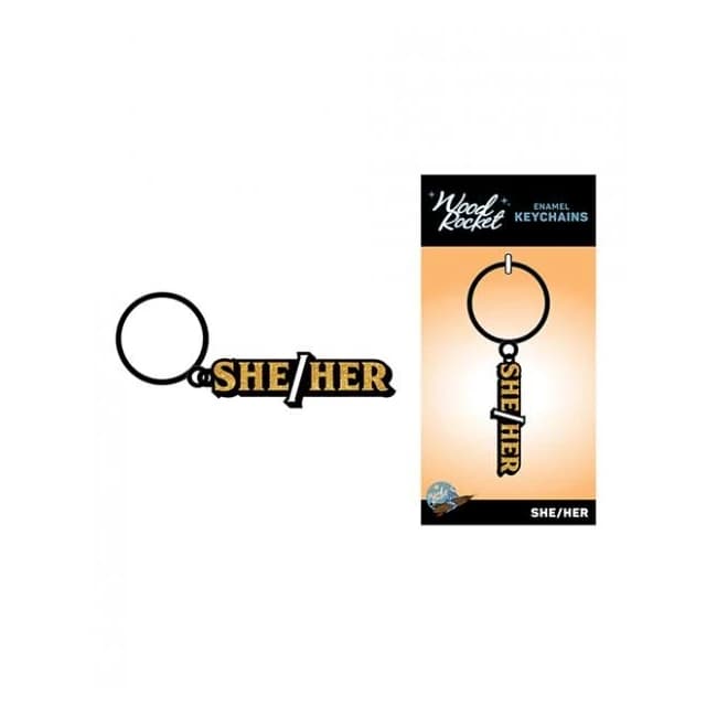 Wood Rocket She/her Keychain - Black/gold - Image 1