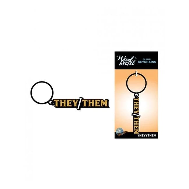 Wood Rocket They/them Keychain - Black/gold - Image 1
