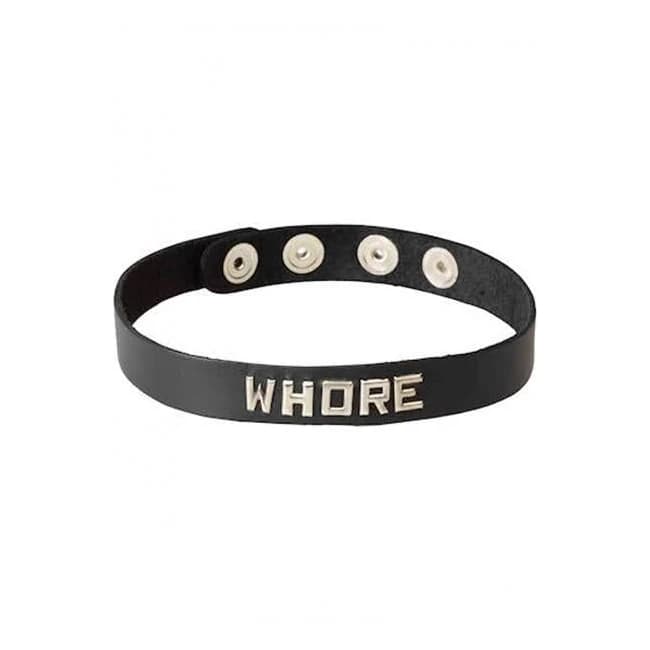 Wordband Collar Whore Black Leather - Image 1