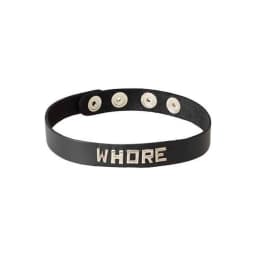 Wordband Collar Whore Black Leather, image 1