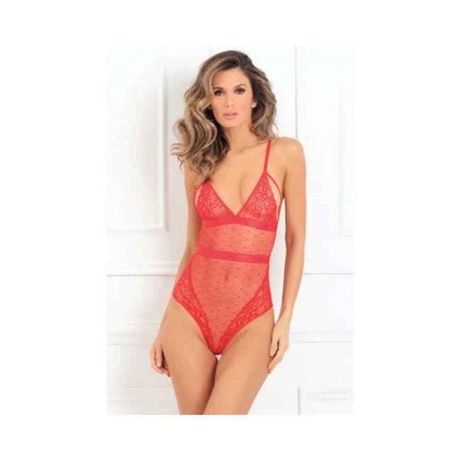 X Marks the Spot Lace Teddy Red M/l - Image 1