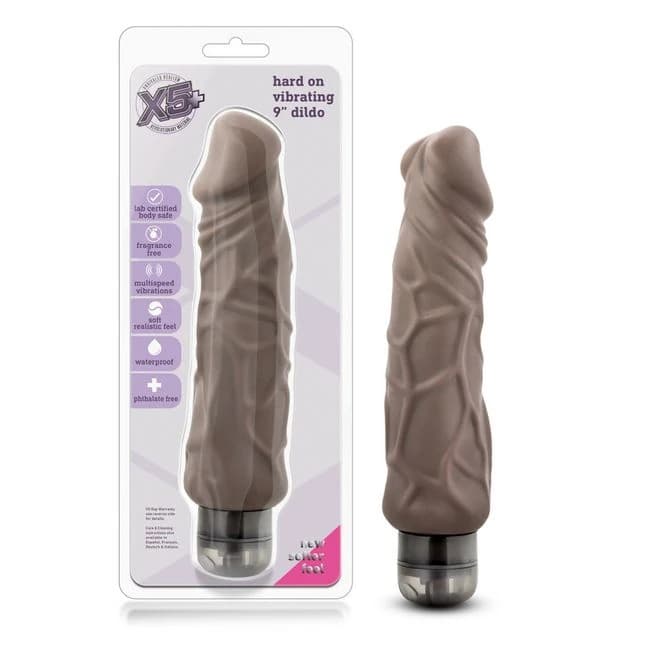 X5 HARD ON VIB. 9IN DILDO BROWN  - Image 1