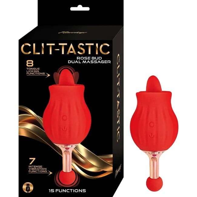 CLIT-TASTIC ROSE BUD DUAL MASSAGER RED  - Image 1