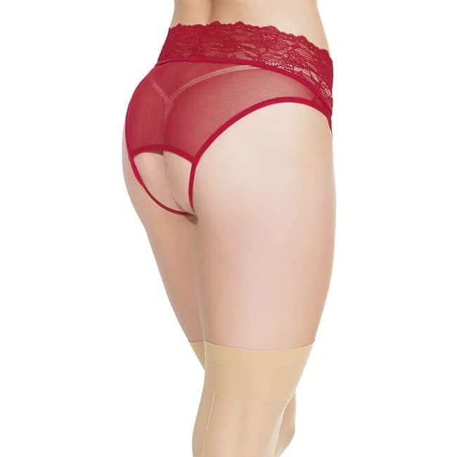 Crotchless Panty W/ Attached Garter Merlot O/s - Image 2