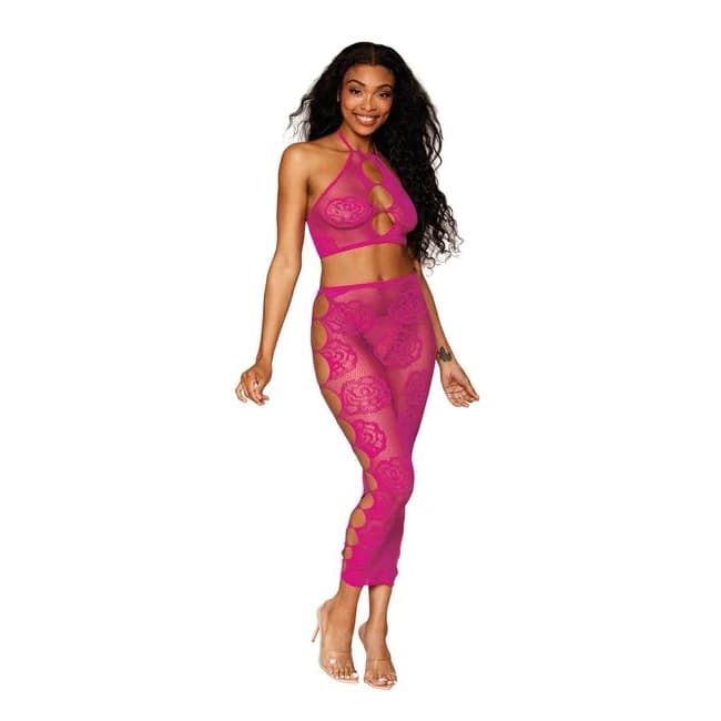 (D) BRALETTE & LONG SKIRT SET PATTERN BEET O/S  - Image 1