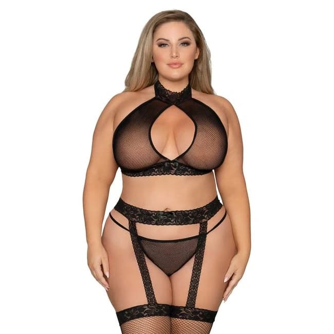 (D)3PC HOSIERY BODYSTOCKING SE BLACK Q/S  - Image 1