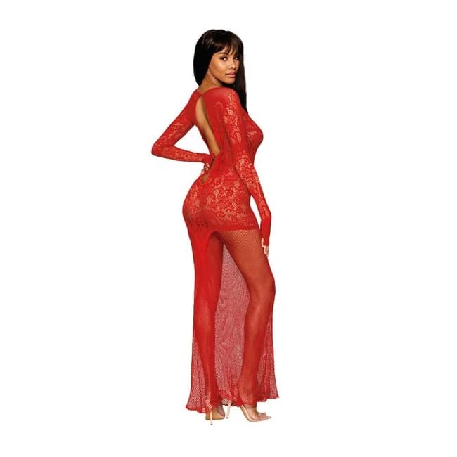 (D)FLORAL LACE BODYSTOCKING GO RUBY O/S  - Image 1