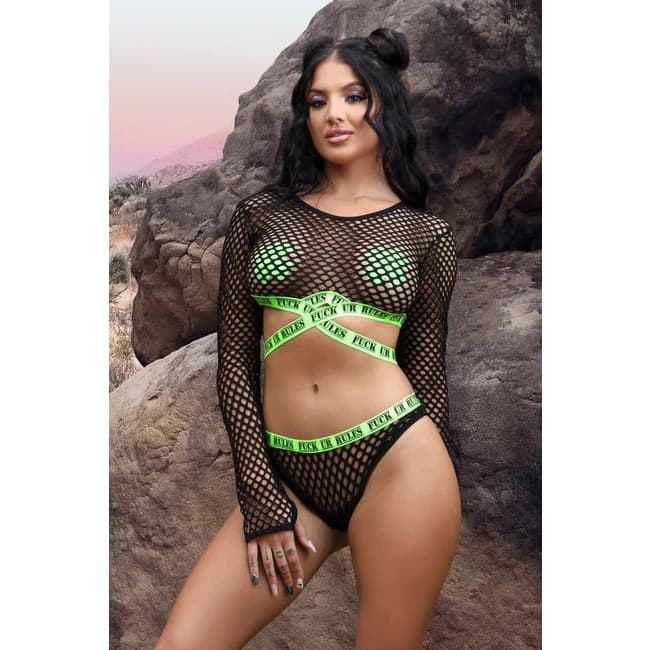(D)FUCK UR RULES LONG SLEEVE C TOP & PANTY M/L  - Image 1