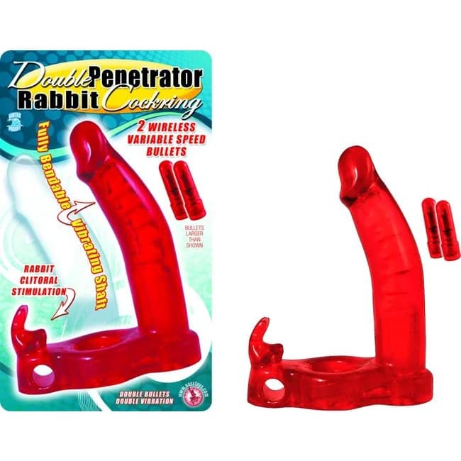 Double Penetrator Rabbit Cockring Red - Image 1