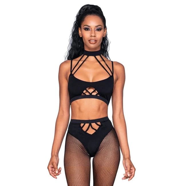 (d)strappy Bralette & Pantyhos 2pc Black O/s - Image 1