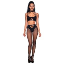 Strappy Bralette & Pantyhos 2pc Black O/S, image 3