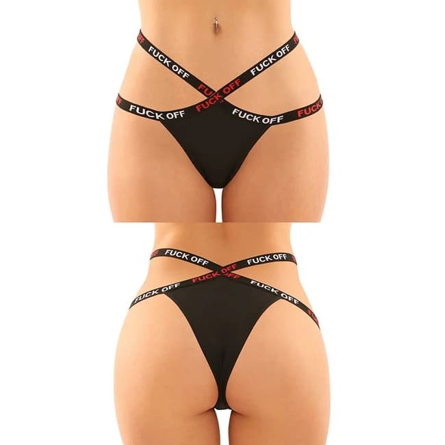 (d)vibes Fuck Off Panty & Thon 2pk Black L/xl - Image 1