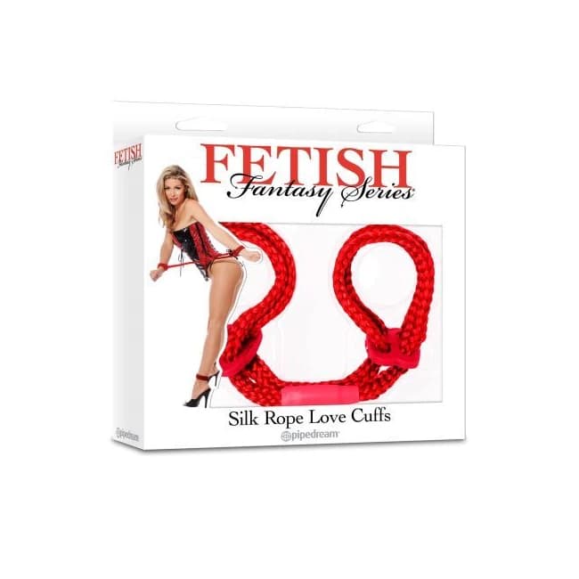 Fetish Fantasy Silk Rope Love Cuffs Red - Image 1