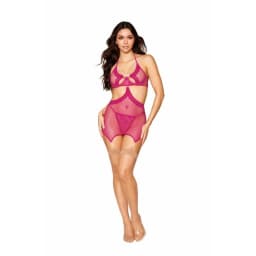Fishnet & Lace Garter Slip Set Beet O/s - Image 2