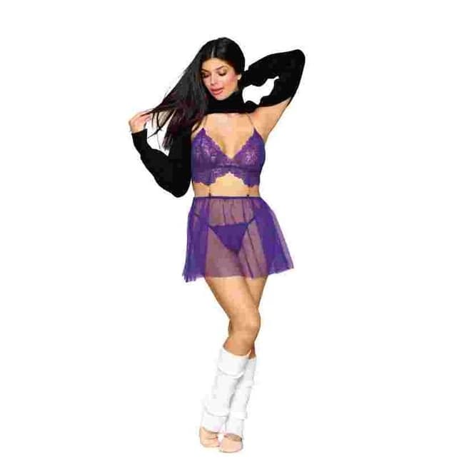 Floral Lace Babydoll & G String Set Violet O/s - Image 1