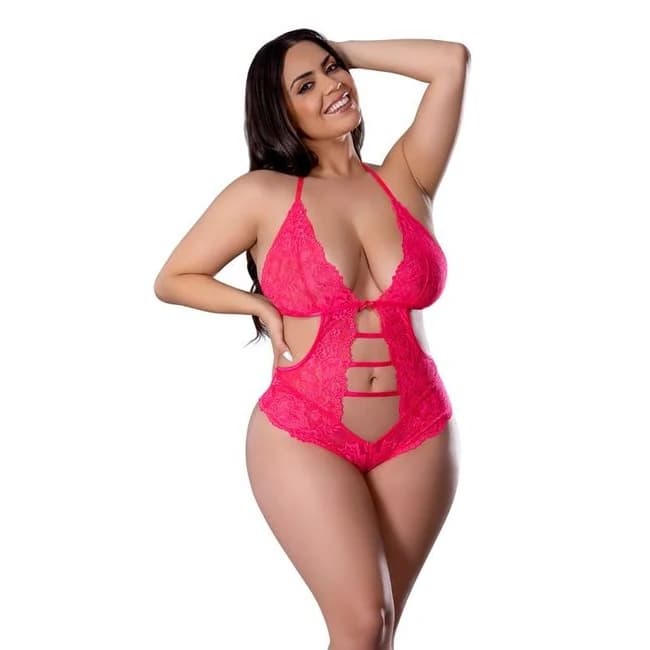 GET IT GIRL TEDDY W/ SNAP CROTCH PINK 2XL  - Image 1