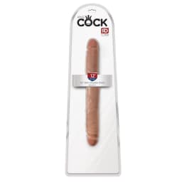 King Cock 12 in Slim Double Dildo Tan - Image 4