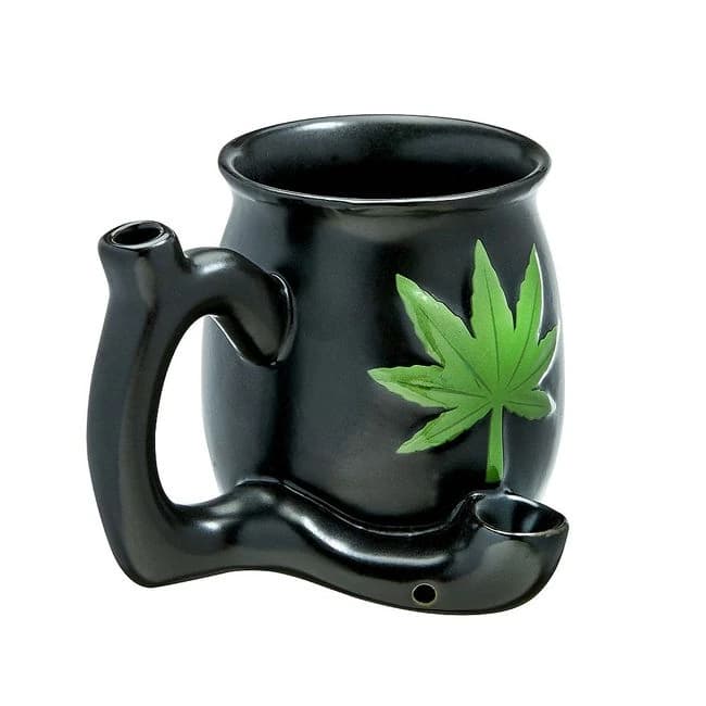 Matte Black Mug W/ Green Leaf - Image 1