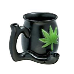 Matte Black Mug W/ Green Leaf - Image 1