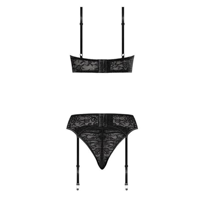 Ooh La Lace Demi Bra Garter & Tanga Black S/m - Image 4