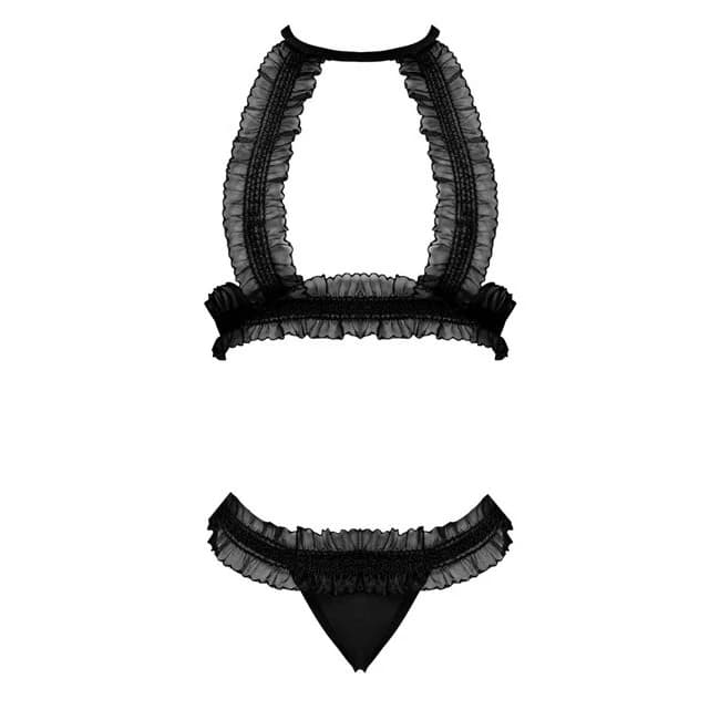 Ruffled Halter Bra & Thong Set Black 2xl - Image 1